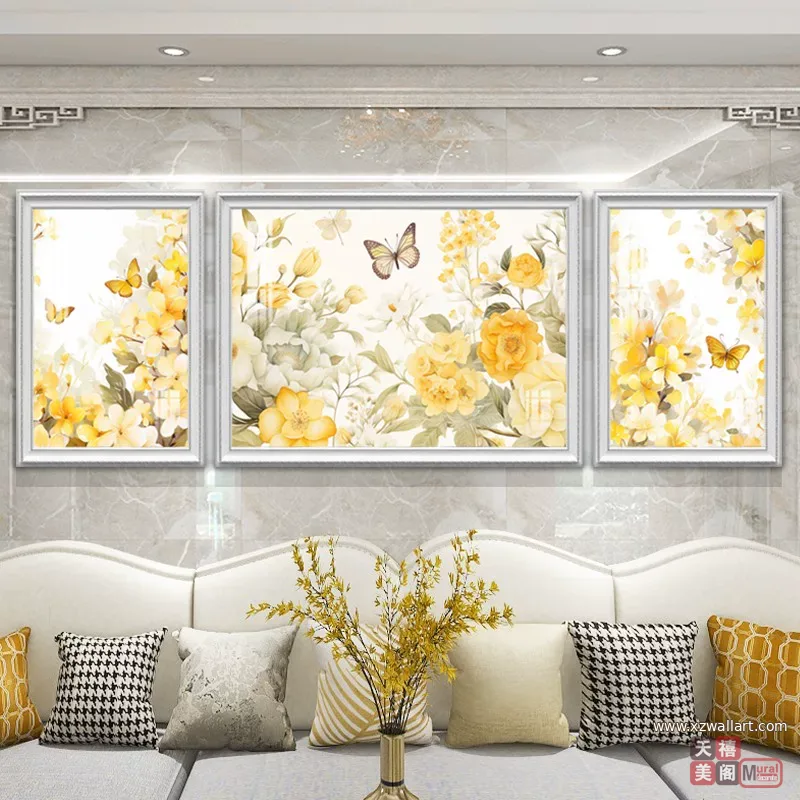 抽象 三联 装饰画 美式 客厅背景墙挂画 晶瓷画