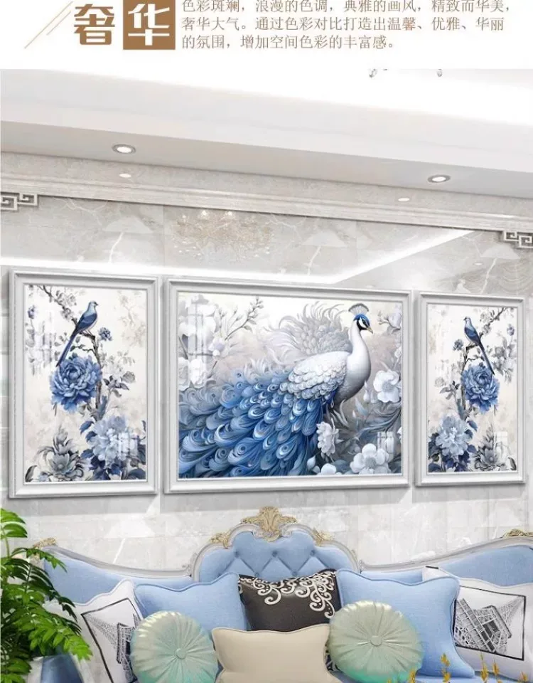 抽象 三联 装饰画 美式 客厅背景墙挂画 晶瓷画