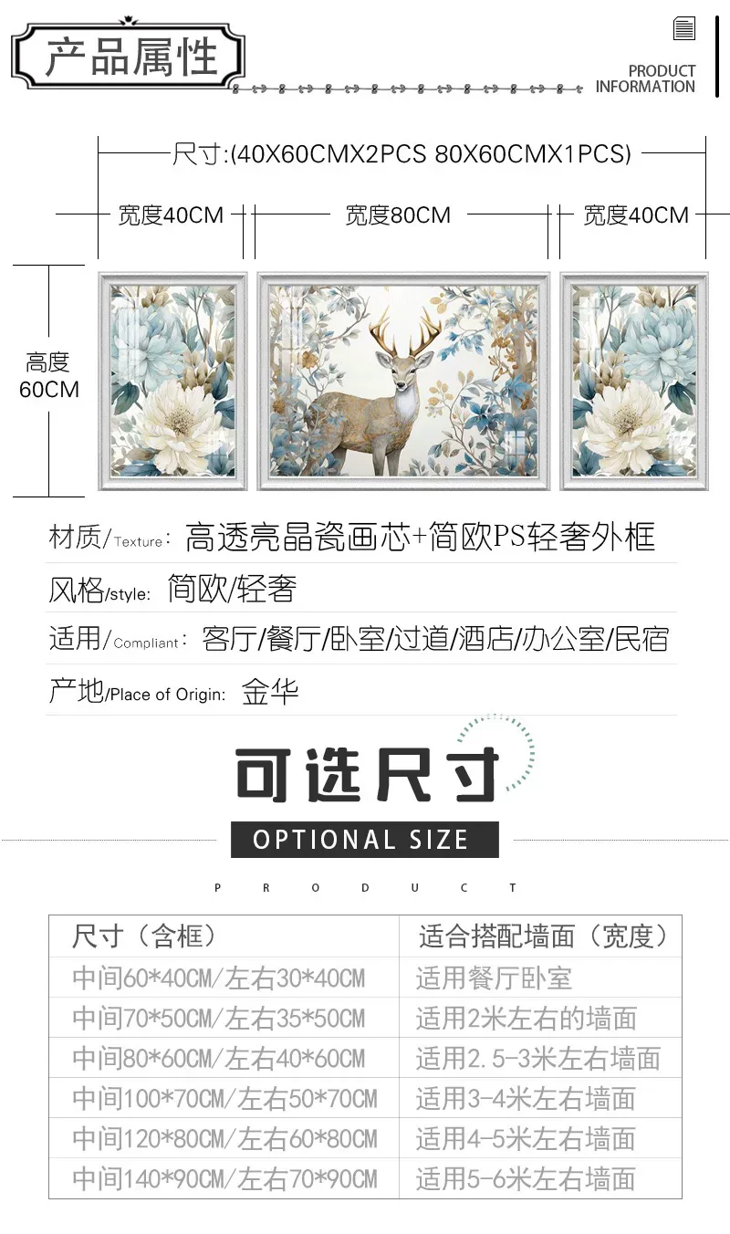 抽象 三联 装饰画 欧式 客厅背景墙挂画 晶瓷画