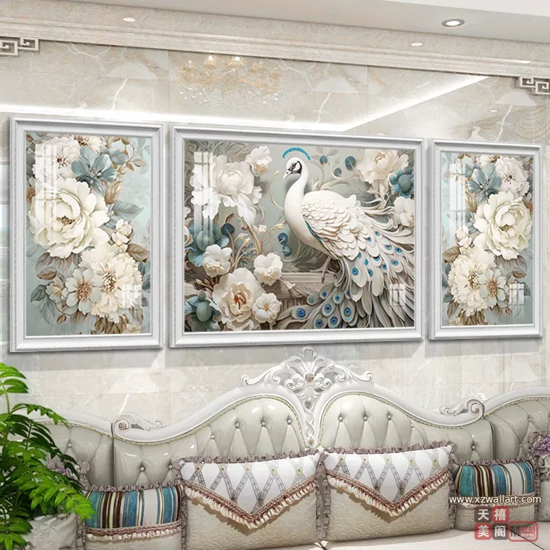 抽象 三联 装饰画 美式 客厅背景墙挂画 晶瓷画