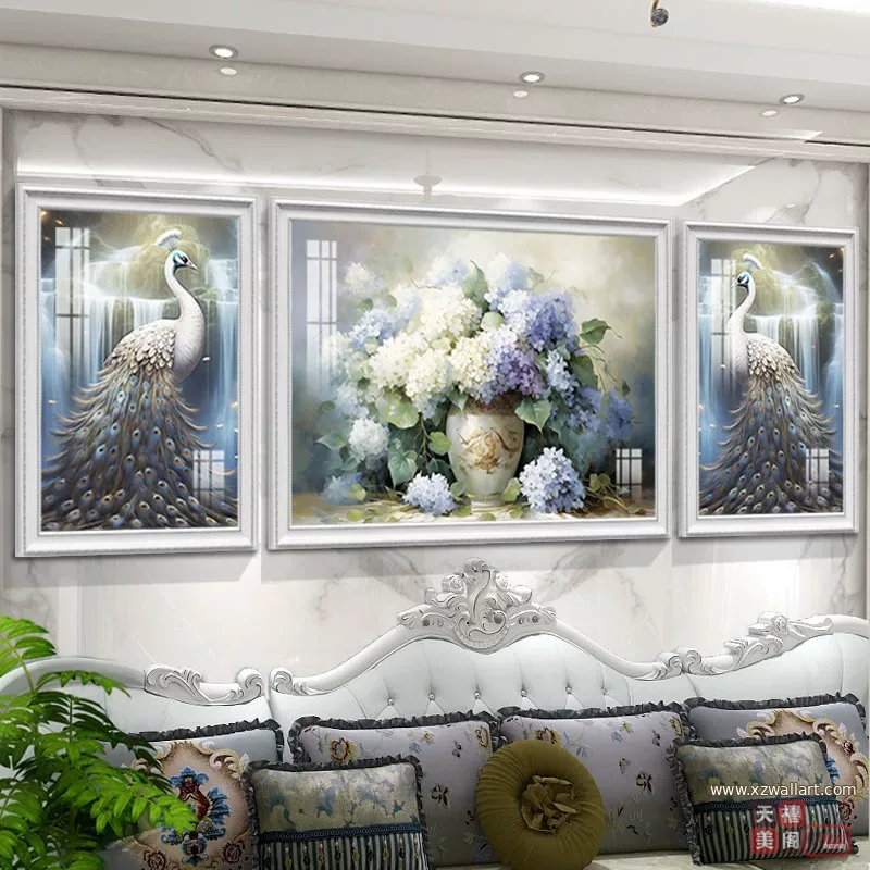 抽象 三联 装饰画 美式 客厅背景墙挂画 晶瓷画