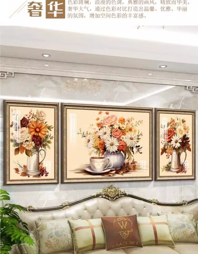 抽象 三联 装饰画 美式 客厅背景墙挂画 晶瓷画