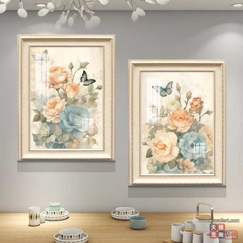 花 单幅 装饰画 奶油风 餐厅背景墙挂画 晶瓷画