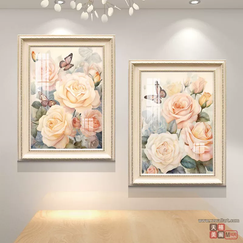 花 单幅 装饰画 奶油风 餐厅背景墙挂画 晶瓷画