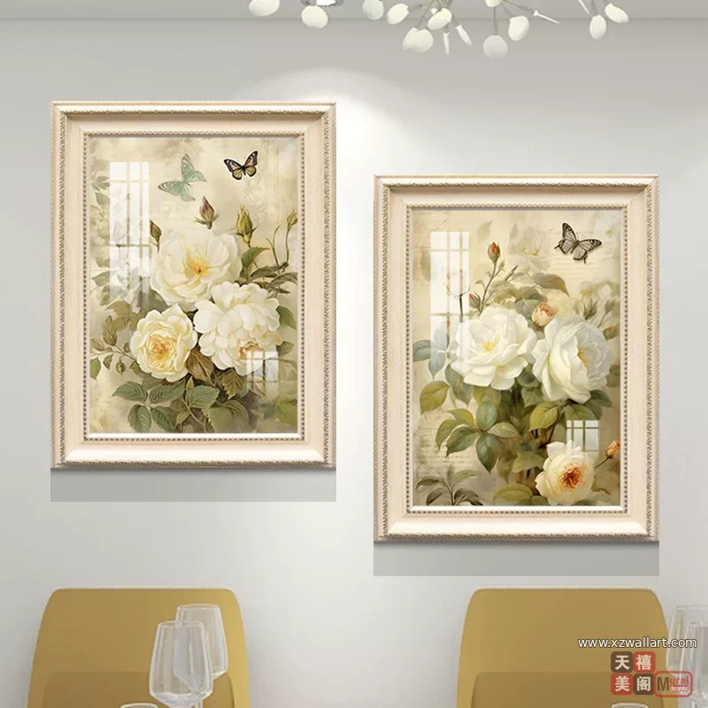 花 单幅 装饰画 美式 餐厅背景墙挂画 晶瓷画