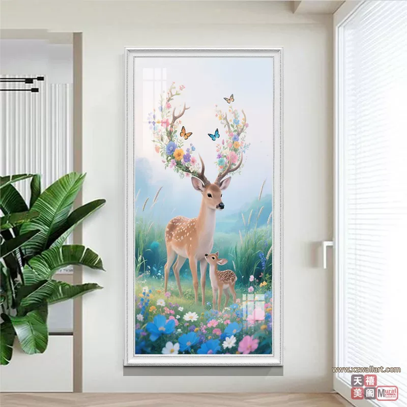 鹿 单幅 装饰画 轻奢风 玄关背景墙挂画 晶瓷画