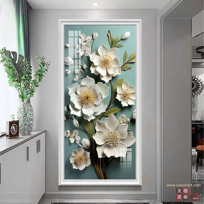 花 单幅 装饰画 奶油风 玄关背景墙挂画 晶瓷画