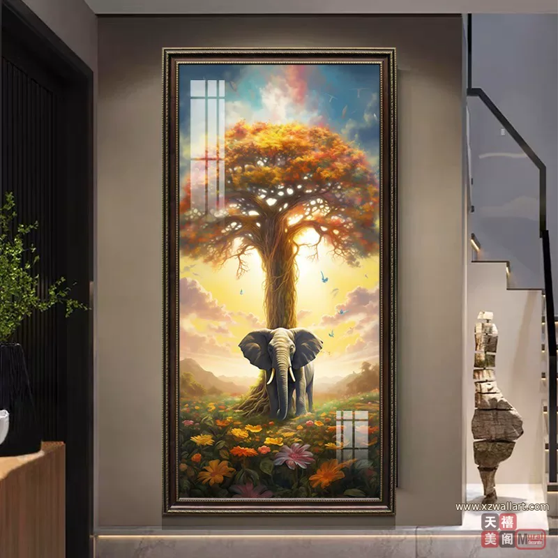 象 单幅 装饰画 欧式 玄关背景墙挂画 晶瓷画