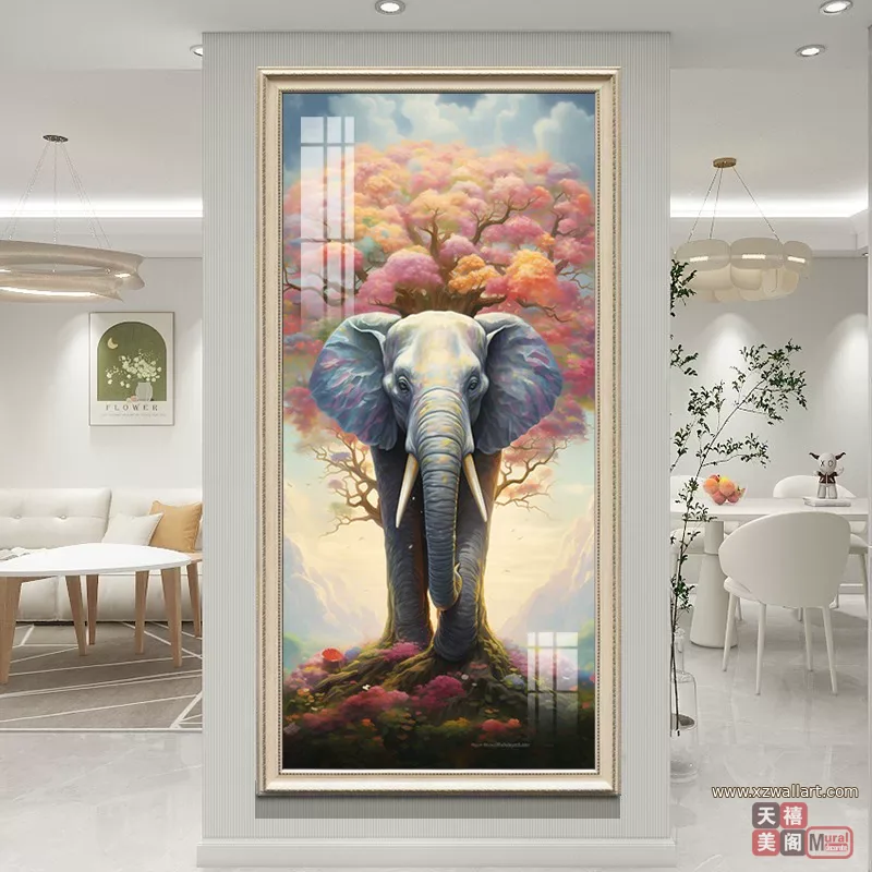 象 单幅 装饰画 欧式 玄关背景墙挂画 晶瓷画
