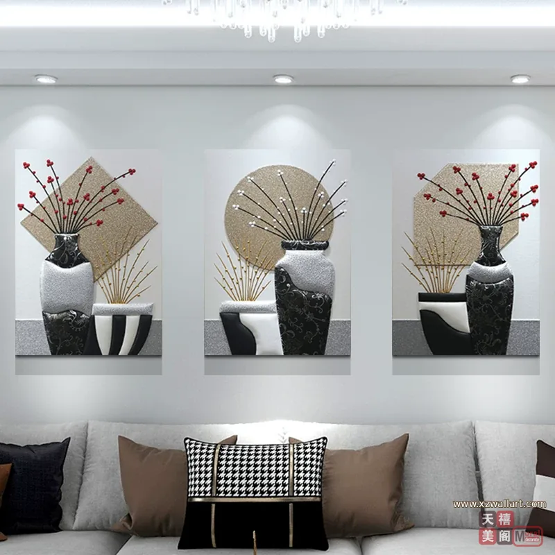 抽象 三联 装饰画 轻奢风 客厅背景墙挂画 晶瓷画