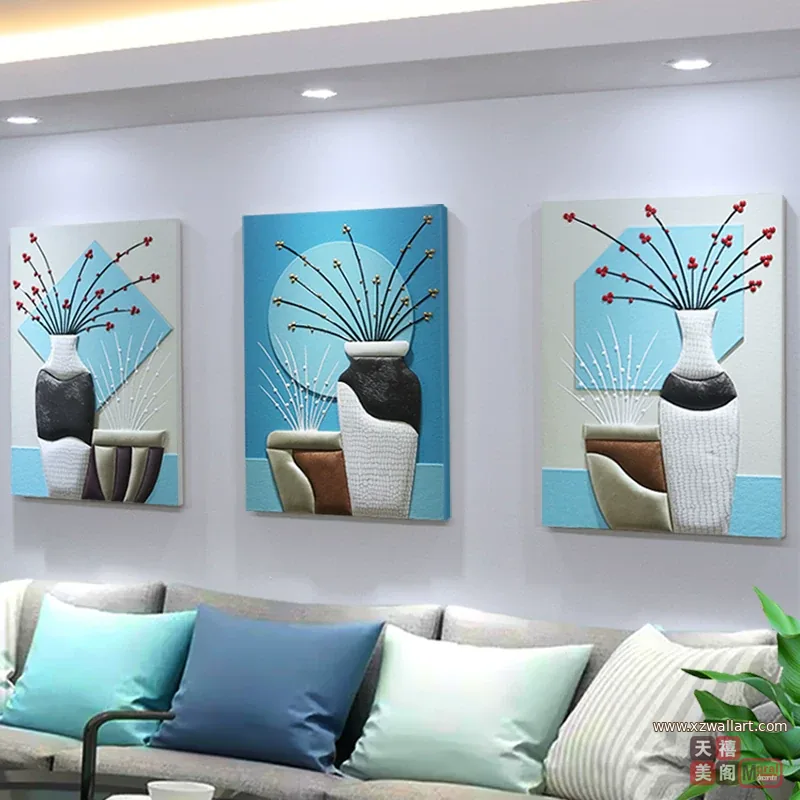 抽象 三联 装饰画 轻奢风 客厅背景墙挂画 晶瓷画