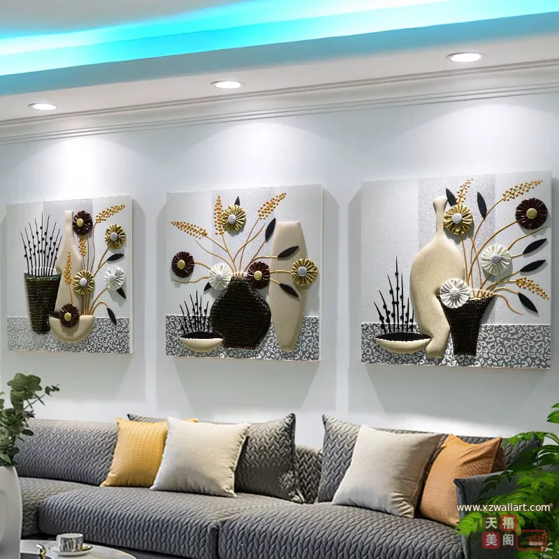 抽象 三联 装饰画 轻奢风 客厅背景墙挂画 晶瓷画