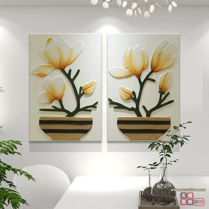 花 单幅 装饰画 奶油风 餐厅背景墙挂画 晶瓷画