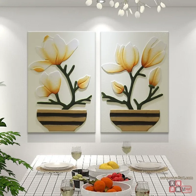花 单幅 装饰画 奶油风 餐厅背景墙挂画 晶瓷画