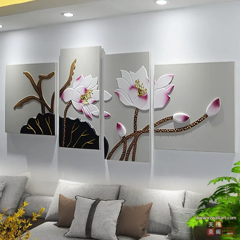 荷花 单幅 装饰画 轻奢风 客厅背景墙挂画 晶瓷画