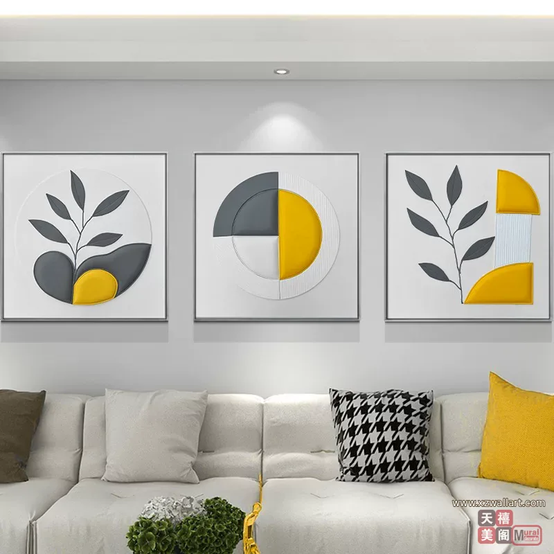 抽象 三联 装饰画 意式极简 客厅背景墙挂画 晶瓷画