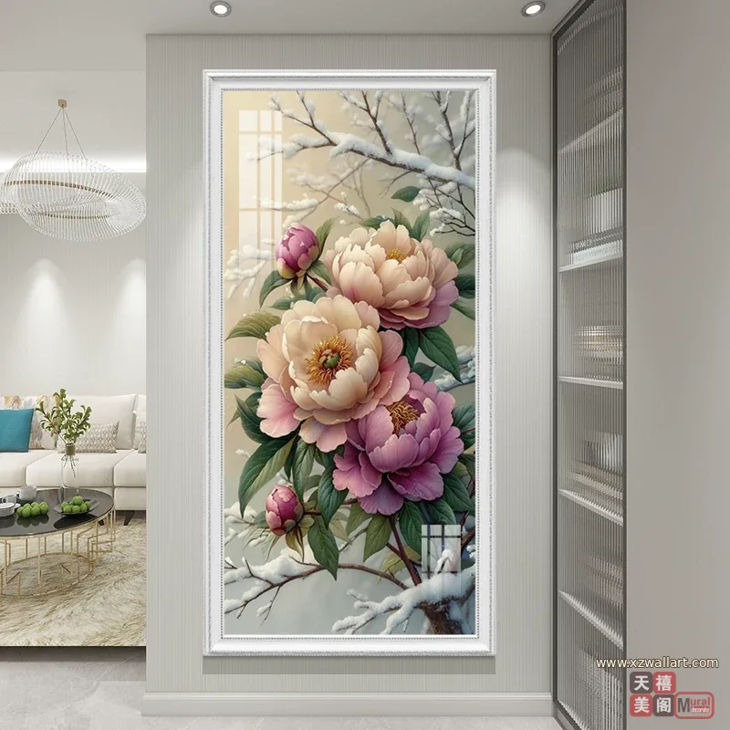 牡丹 单幅 装饰画 现代简约 玄关背景墙挂画 晶瓷画