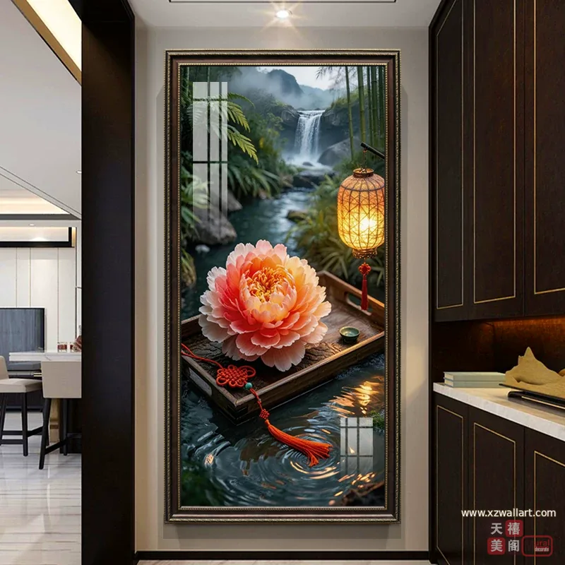 牡丹 单幅 装饰画 现代简约 玄关背景墙挂画 晶瓷画