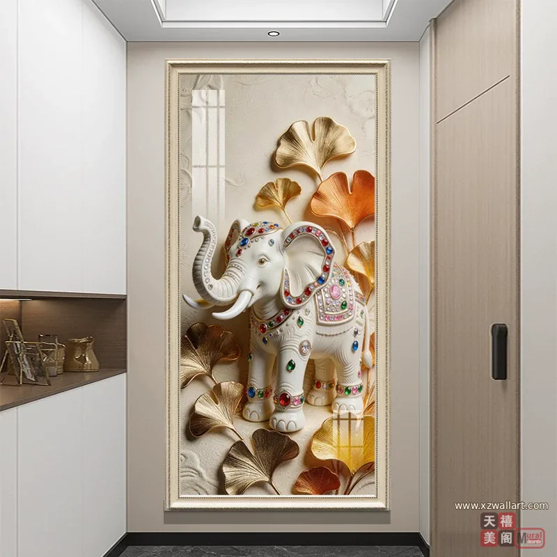 象 单幅 装饰画 欧式 玄关背景墙挂画 晶瓷画