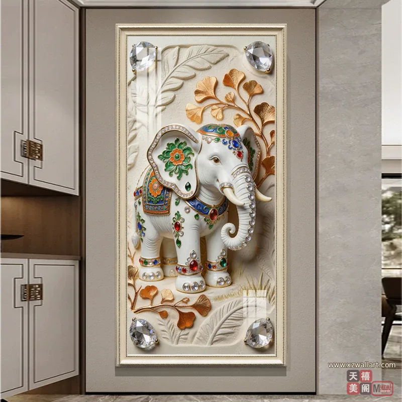 象 单幅 装饰画 欧式 玄关背景墙挂画 晶瓷画