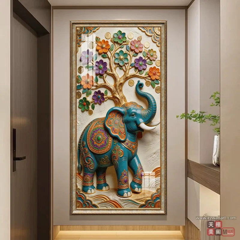 象 单幅 装饰画 美式 过道背景墙挂画 晶瓷画