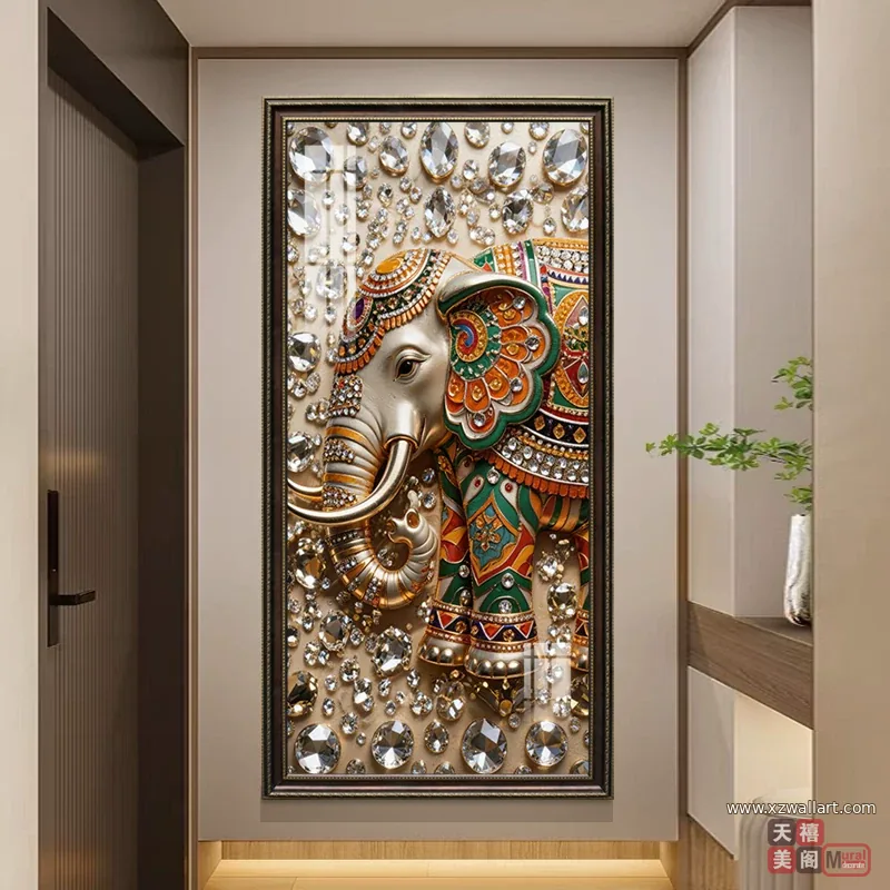 象 单幅 装饰画 美式 玄关背景墙挂画 晶瓷画