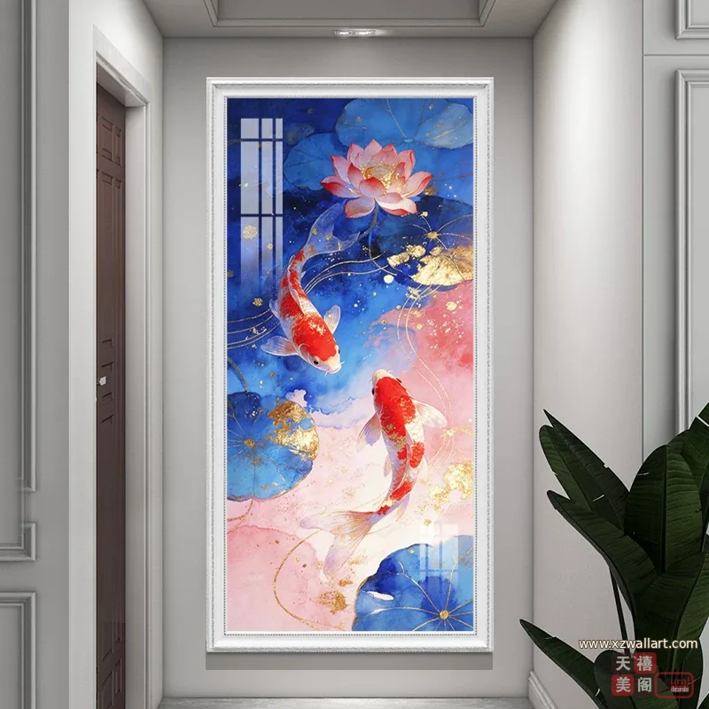 荷花 单幅 装饰画 现代简约 玄关背景墙挂画 晶瓷画