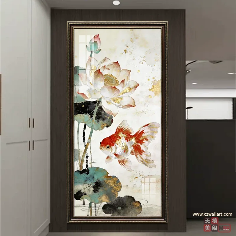 荷花 单幅 装饰画 现代简约 玄关背景墙挂画 晶瓷画