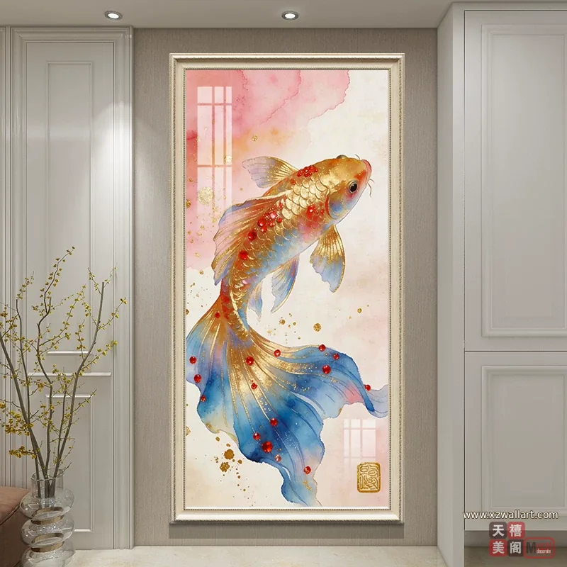 荷花 单幅 装饰画 现代简约 玄关背景墙挂画 晶瓷画