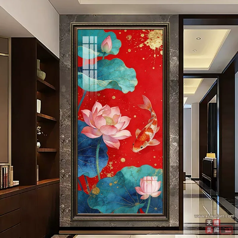 荷花 单幅 装饰画 现代简约 玄关背景墙挂画 晶瓷画