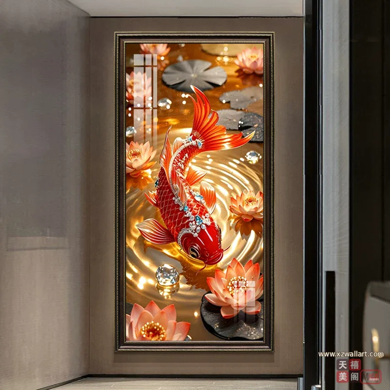 荷花 单幅 装饰画 轻奢风 玄关背景墙挂画 晶瓷画