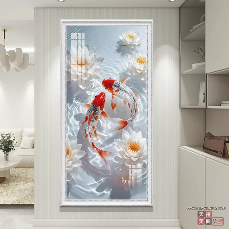荷花 单幅 装饰画 轻奢风 玄关背景墙挂画 晶瓷画
