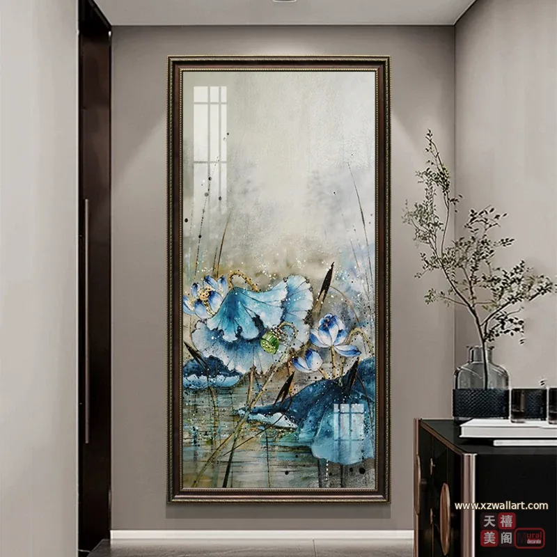 荷花 单幅 装饰画 新中式 玄关背景墙挂画 晶瓷画