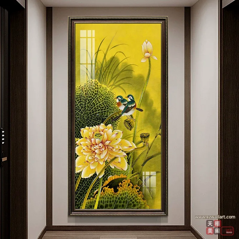 荷花 单幅 装饰画 新中式 玄关背景墙挂画 晶瓷画