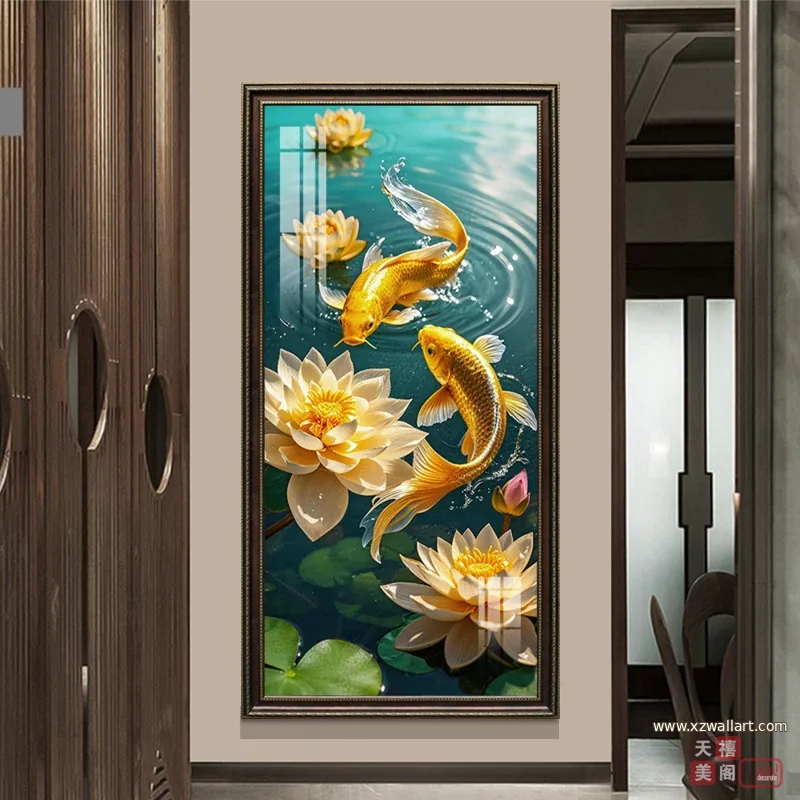 荷花 单幅 装饰画 轻奢风 玄关背景墙挂画 晶瓷画