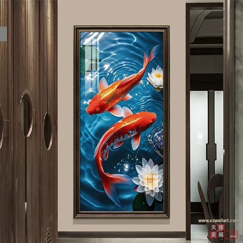 荷花 单幅 装饰画 轻奢风 玄关背景墙挂画 晶瓷画