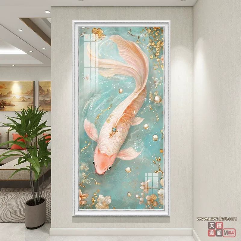 荷花 单幅 装饰画 轻奢风 玄关背景墙挂画 晶瓷画