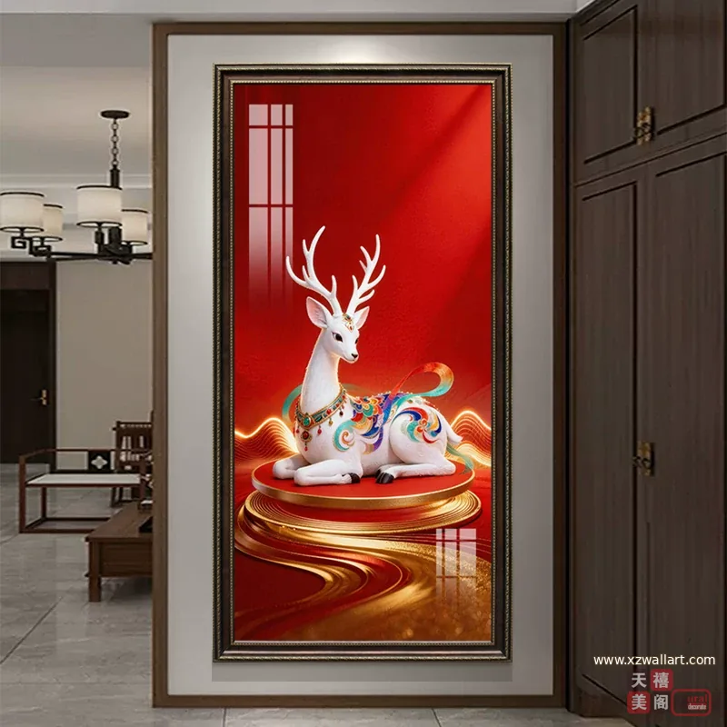 鹿 单幅 装饰画 现代简约 玄关背景墙挂画 晶瓷画