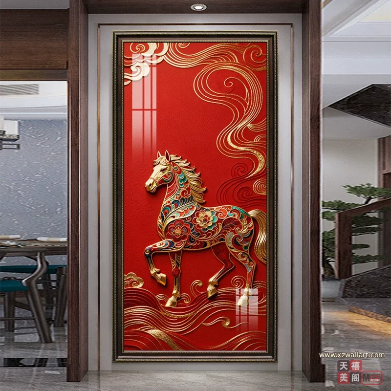 马 单幅 装饰画 现代简约 玄关背景墙挂画 晶瓷画