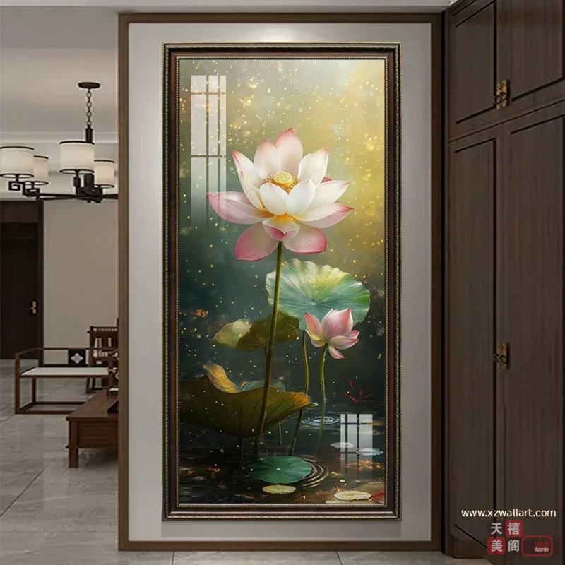 荷花 单幅 装饰画 现代简约 玄关背景墙挂画 晶瓷画