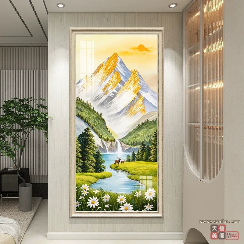 山水 单幅 装饰画 欧式 玄关背景墙挂画 晶瓷画