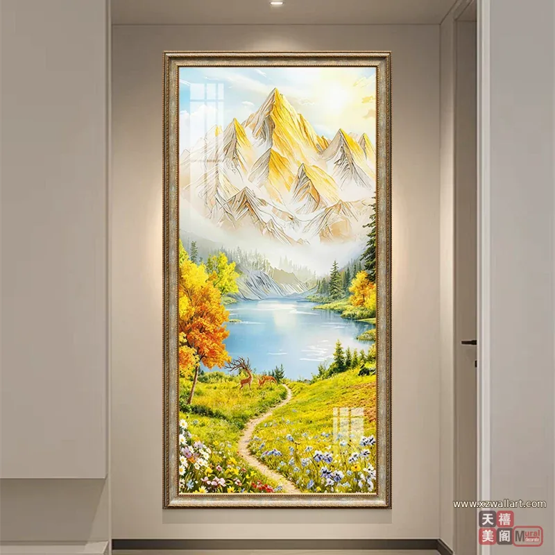山水 单幅 装饰画 欧式 玄关背景墙挂画 晶瓷画