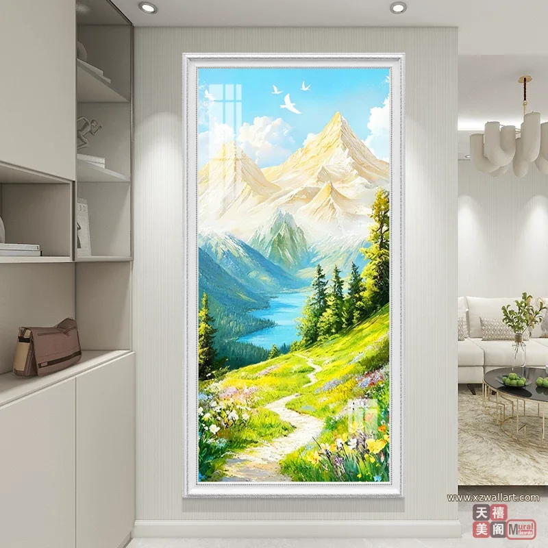 山水 单幅 装饰画 欧式 玄关背景墙挂画 晶瓷画
