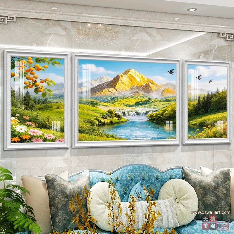 抽象 三联 装饰画 欧式 客厅背景墙挂画 晶瓷画