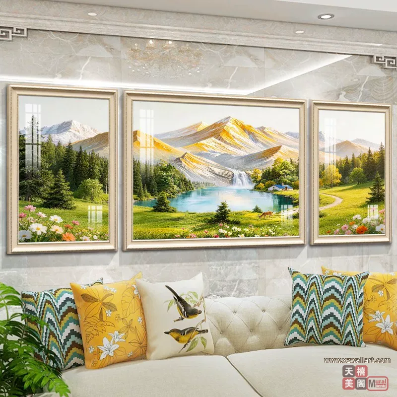 抽象 三联 装饰画 欧式 客厅背景墙挂画 晶瓷画