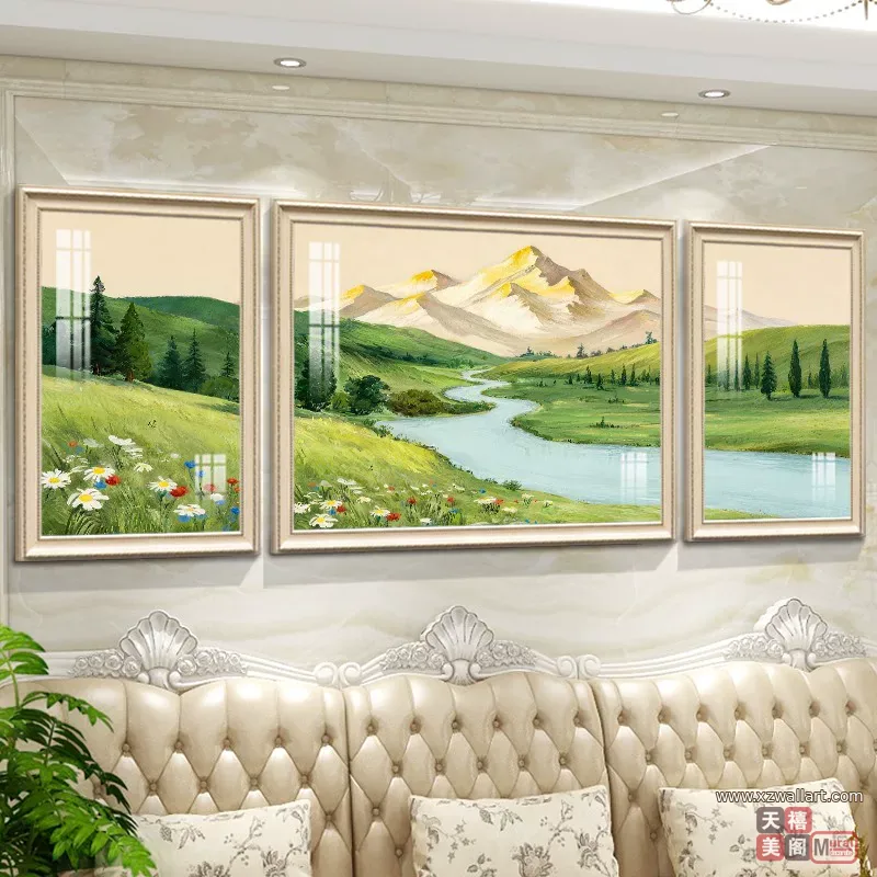 抽象 三联 装饰画 欧式 客厅背景墙挂画 晶瓷画