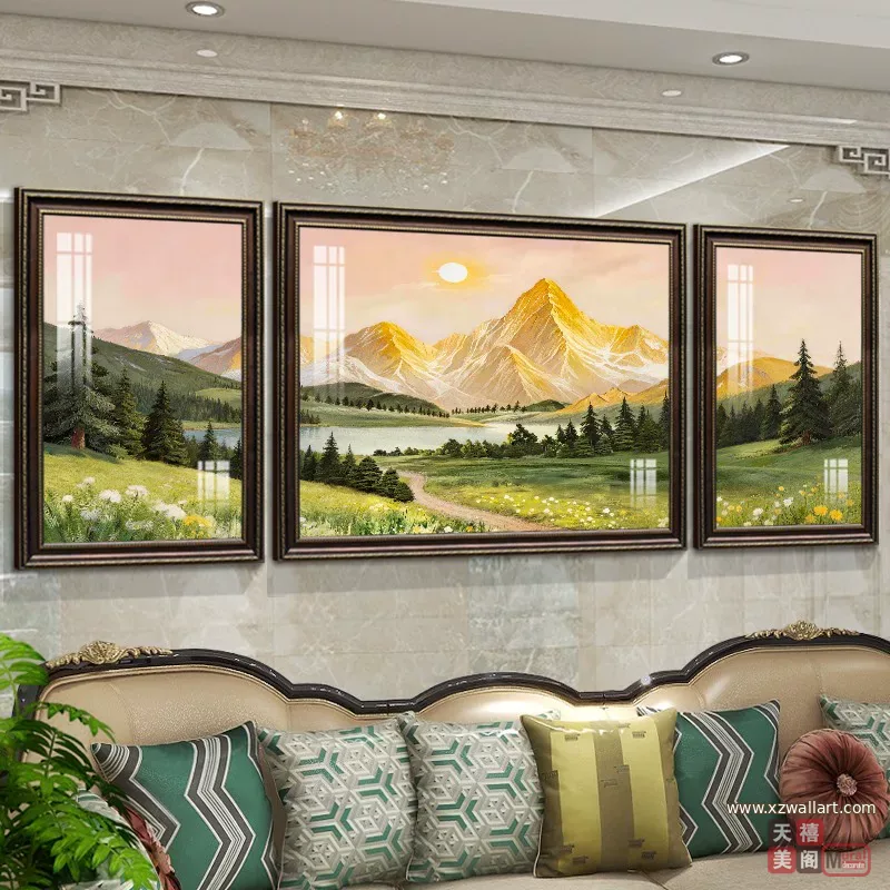 抽象 三联 装饰画 欧式 客厅背景墙挂画 晶瓷画