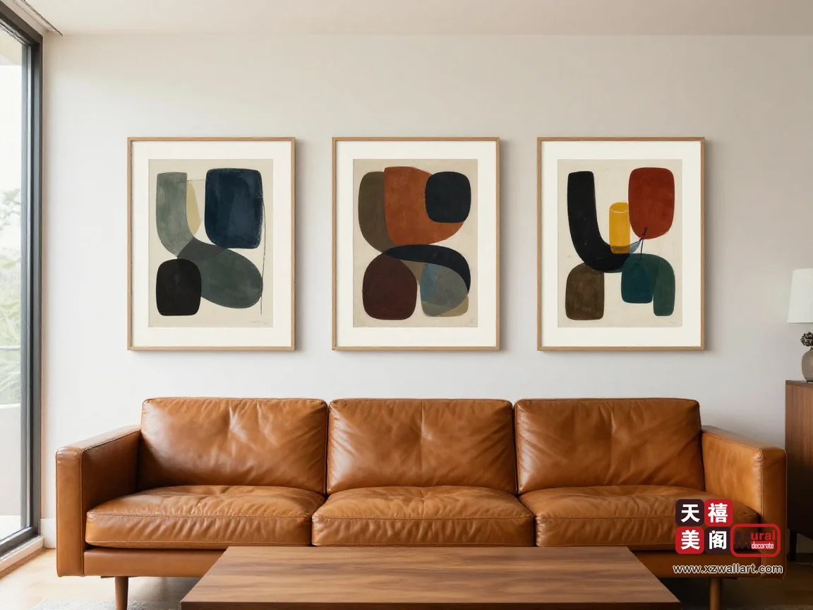 中古风客厅挂画怎么选？低矮沙发的画幅比例、坐姿视线高度与三联间距