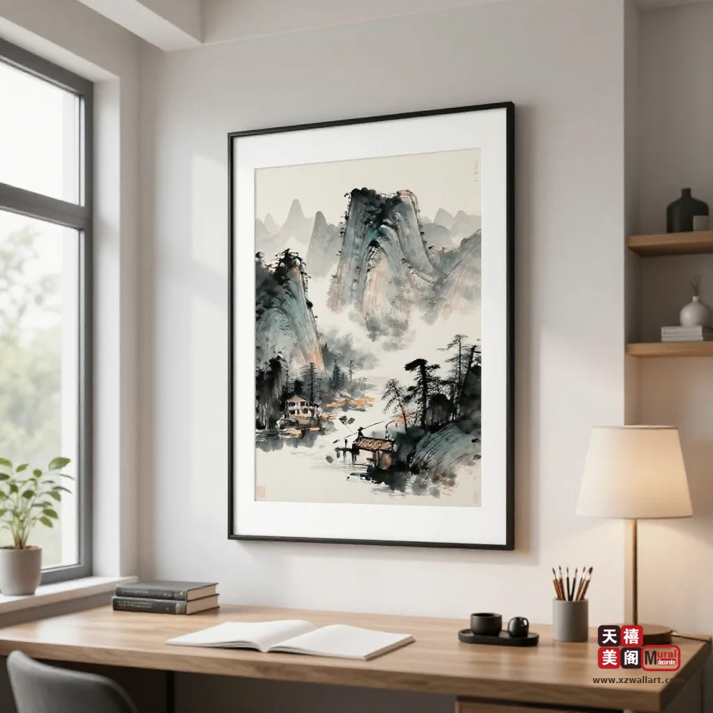 新中式书房挂画挂什么好？书桌上方高度、横卷与书法选法